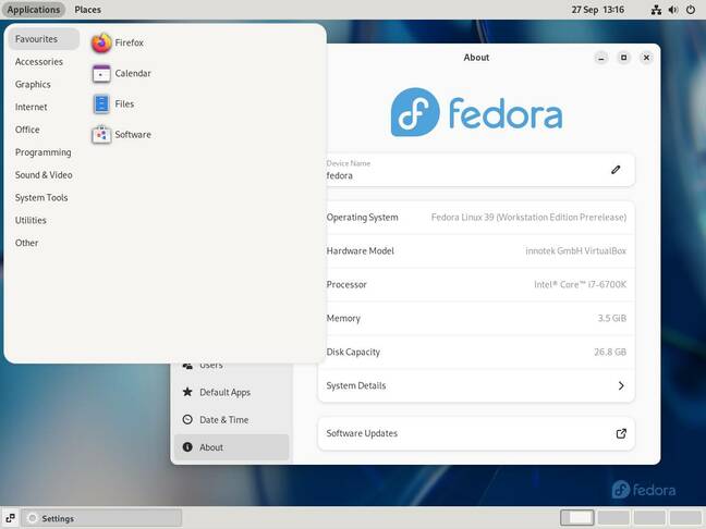Fedora also offers the GNOME Classic session, which is superficially much more like the good old days of GNOME 2.