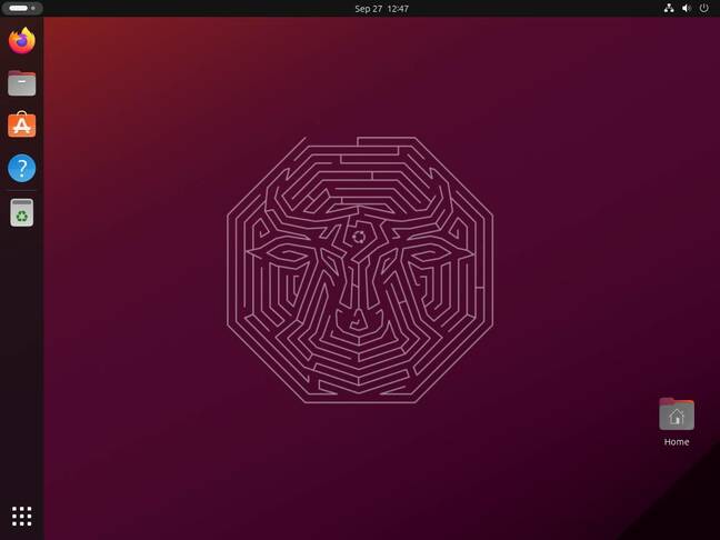 Ubuntu Mantic's default desktop has a lot fewer icons in its dock than we're used to. 
