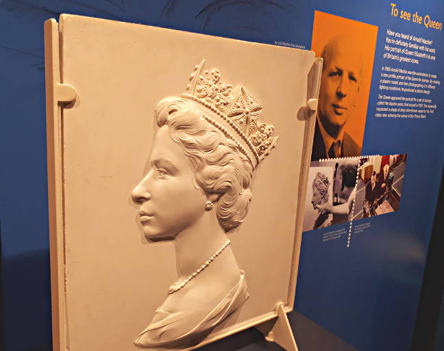 HM The Queen's head, cast in plaster, at the Postal Museum