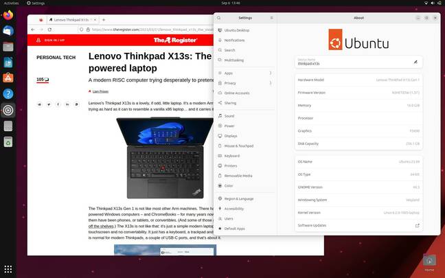 With the latest firmware and updates, Ubuntu Lunar's GNOME is usable on the Arm Thinkpad